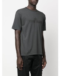 dunkelgraues besticktes T-Shirt mit einem Rundhalsausschnitt von Stone Island