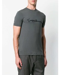 dunkelgraues besticktes T-Shirt mit einem Rundhalsausschnitt von Giorgio Armani