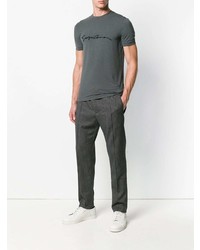 dunkelgraues besticktes T-Shirt mit einem Rundhalsausschnitt von Giorgio Armani