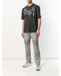 dunkelgraues besticktes T-Shirt mit einem Rundhalsausschnitt von Maison Margiela