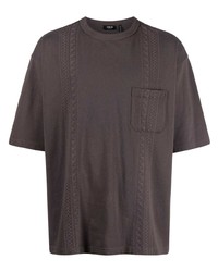 dunkelgraues besticktes T-Shirt mit einem Rundhalsausschnitt von FIVE CM