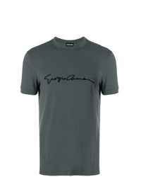 dunkelgraues besticktes T-Shirt mit einem Rundhalsausschnitt von Giorgio Armani