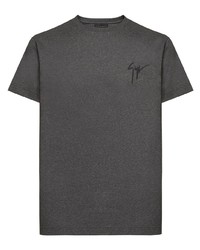 dunkelgraues besticktes T-Shirt mit einem Rundhalsausschnitt von Giuseppe Zanotti