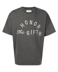 dunkelgraues besticktes T-Shirt mit einem Rundhalsausschnitt von HONOR THE GIFT