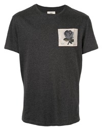 dunkelgraues besticktes T-Shirt mit einem Rundhalsausschnitt von Kent & Curwen