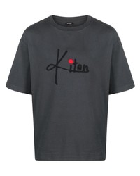 dunkelgraues besticktes T-Shirt mit einem Rundhalsausschnitt von Kiton