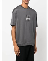 dunkelgraues besticktes T-Shirt mit einem Rundhalsausschnitt von Emporio Armani