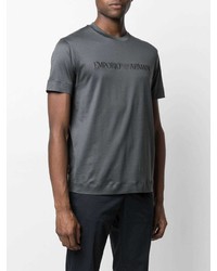 dunkelgraues besticktes T-Shirt mit einem Rundhalsausschnitt von Emporio Armani