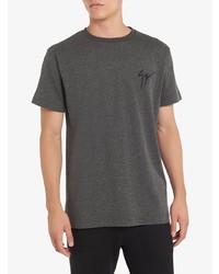 dunkelgraues besticktes T-Shirt mit einem Rundhalsausschnitt von Giuseppe Zanotti