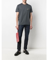 dunkelgraues besticktes T-Shirt mit einem Rundhalsausschnitt von Emporio Armani