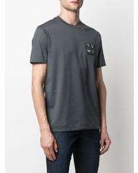 dunkelgraues besticktes T-Shirt mit einem Rundhalsausschnitt von Emporio Armani