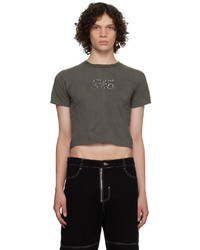dunkelgraues besticktes T-Shirt mit einem Rundhalsausschnitt von Ottolinger