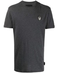 dunkelgraues besticktes T-Shirt mit einem Rundhalsausschnitt von Philipp Plein