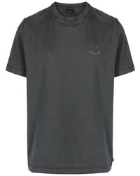 dunkelgraues besticktes T-Shirt mit einem Rundhalsausschnitt von PS Paul Smith