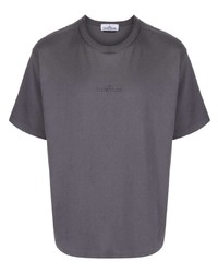 dunkelgraues besticktes T-Shirt mit einem Rundhalsausschnitt von Stone Island