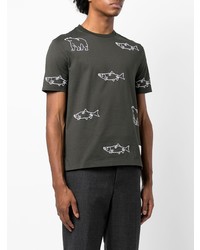 dunkelgraues besticktes T-Shirt mit einem Rundhalsausschnitt von Thom Browne