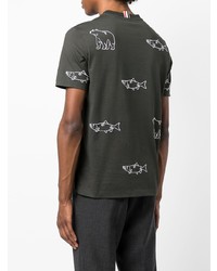 dunkelgraues besticktes T-Shirt mit einem Rundhalsausschnitt von Thom Browne