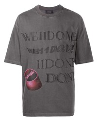 dunkelgraues besticktes T-Shirt mit einem Rundhalsausschnitt von We11done