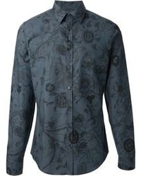 dunkelgraues Businesshemd mit Blumenmuster von Gucci