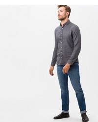 dunkelgraues Chambray Langarmhemd von Brax