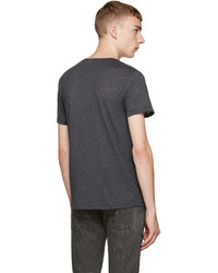 dunkelgraues T-Shirt mit einem Rundhalsausschnitt mit Chevron-Muster von Pierre Balmain