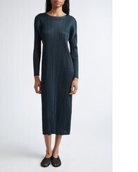 dunkelgraues Falten Midikleid