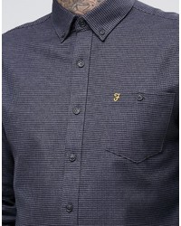 dunkelgraues Flanell Langarmhemd mit Vichy-Muster von Farah