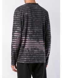 dunkelgraues horizontal gestreiftes Langarmshirt von Stussy