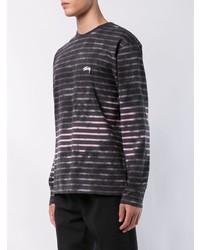 dunkelgraues horizontal gestreiftes Langarmshirt von Stussy