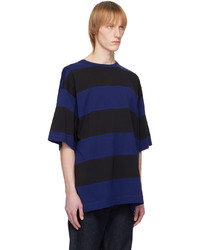 dunkelgraues horizontal gestreiftes T-Shirt mit einem Rundhalsausschnitt von Dries Van Noten