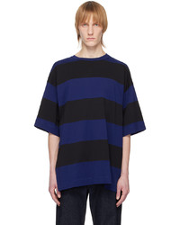 dunkelgraues horizontal gestreiftes T-Shirt mit einem Rundhalsausschnitt von Dries Van Noten