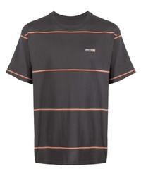dunkelgraues horizontal gestreiftes T-Shirt mit einem Rundhalsausschnitt von Nike