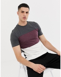 dunkelgraues horizontal gestreiftes T-Shirt mit einem Rundhalsausschnitt von ONLY & SONS