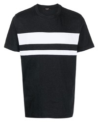 dunkelgraues horizontal gestreiftes T-Shirt mit einem Rundhalsausschnitt von Peserico
