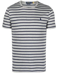 dunkelgraues horizontal gestreiftes T-Shirt mit einem Rundhalsausschnitt von Polo Ralph Lauren