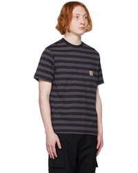 dunkelgraues horizontal gestreiftes T-Shirt mit einem Rundhalsausschnitt von CARHARTT WORK IN PROGRESS
