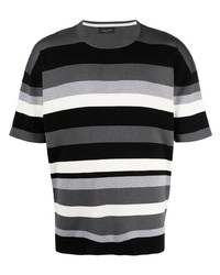 dunkelgraues horizontal gestreiftes T-Shirt mit einem Rundhalsausschnitt von Roberto Collina