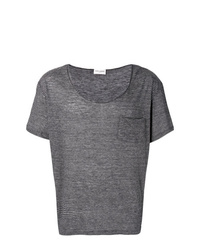 dunkelgraues horizontal gestreiftes T-Shirt mit einem Rundhalsausschnitt von Saint Laurent