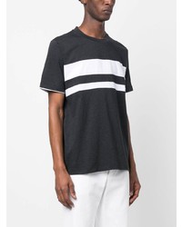 dunkelgraues horizontal gestreiftes T-Shirt mit einem Rundhalsausschnitt von Peserico