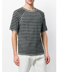 dunkelgraues horizontal gestreiftes T-Shirt mit einem Rundhalsausschnitt von Barena