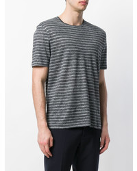 dunkelgraues horizontal gestreiftes T-Shirt mit einem Rundhalsausschnitt von Z Zegna