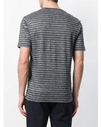 dunkelgraues horizontal gestreiftes T-Shirt mit einem Rundhalsausschnitt von Z Zegna