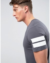 dunkelgraues horizontal gestreiftes T-shirt von Jack and Jones