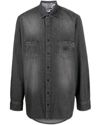 dunkelgraues Jeanshemd mit Paisley-Muster