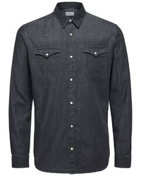 dunkelgraues Jeanshemd von Selected Homme