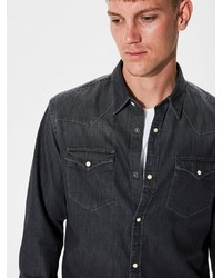 dunkelgraues Jeanshemd von Selected Homme