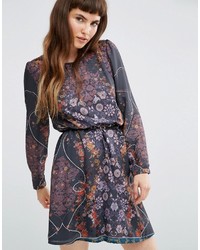 dunkelgraues Kleid mit Blumenmuster von Lavand
