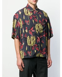 dunkelgraues Kurzarmhemd mit Blumenmuster von Prada