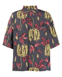 dunkelgraues Kurzarmhemd mit Blumenmuster von Prada
