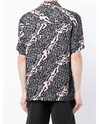 dunkelgraues Kurzarmhemd mit Leopardenmuster von Vision Of Super